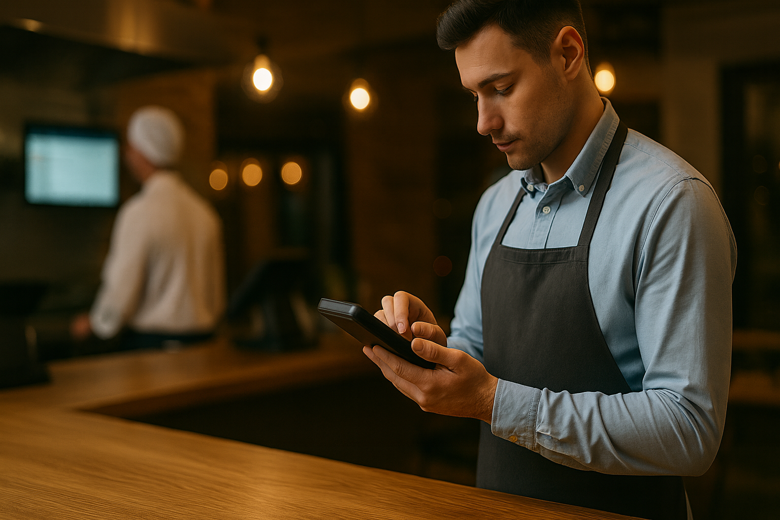 camarero controlando operativa del local