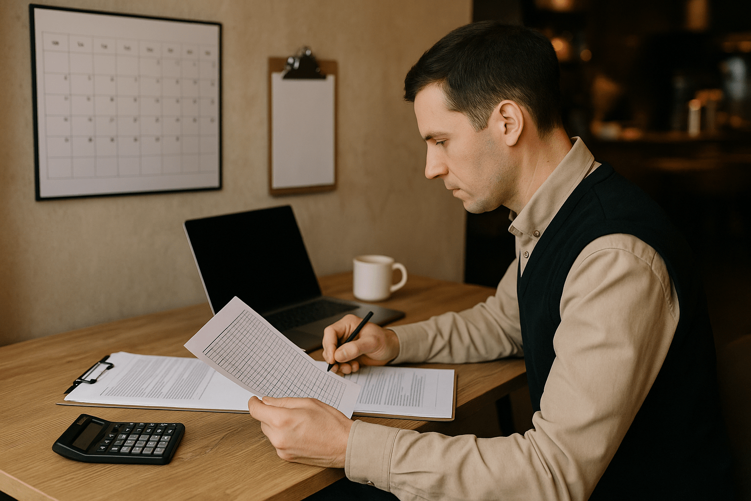 responsable de un restaurante organizando presupuesto