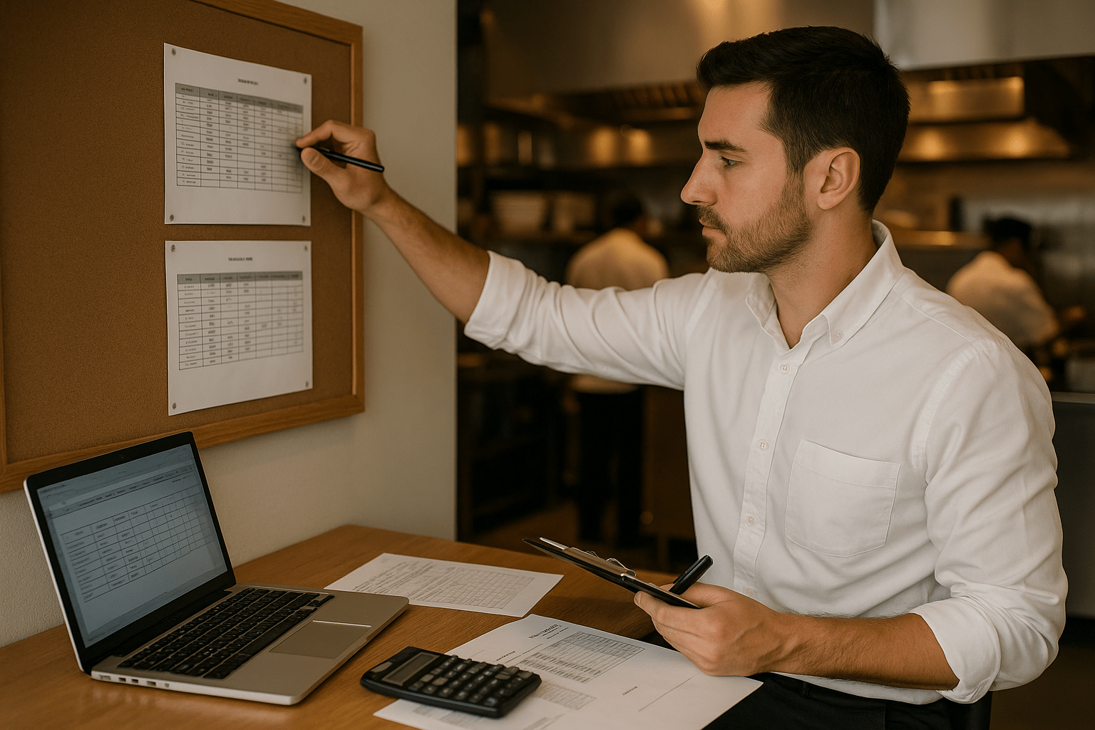 responsable de un restaurante organizando horarios