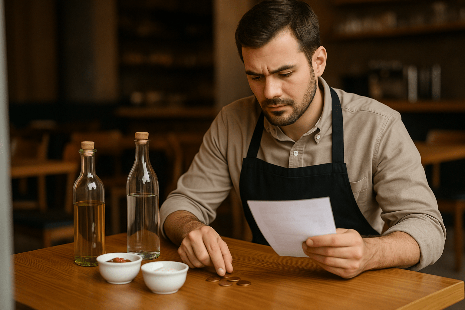 dueño de un local repasando factura