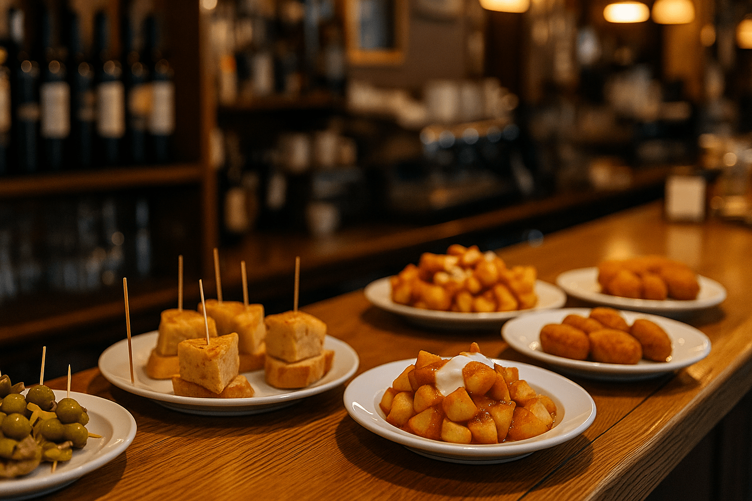pinchos y tapas en la barra de un bar