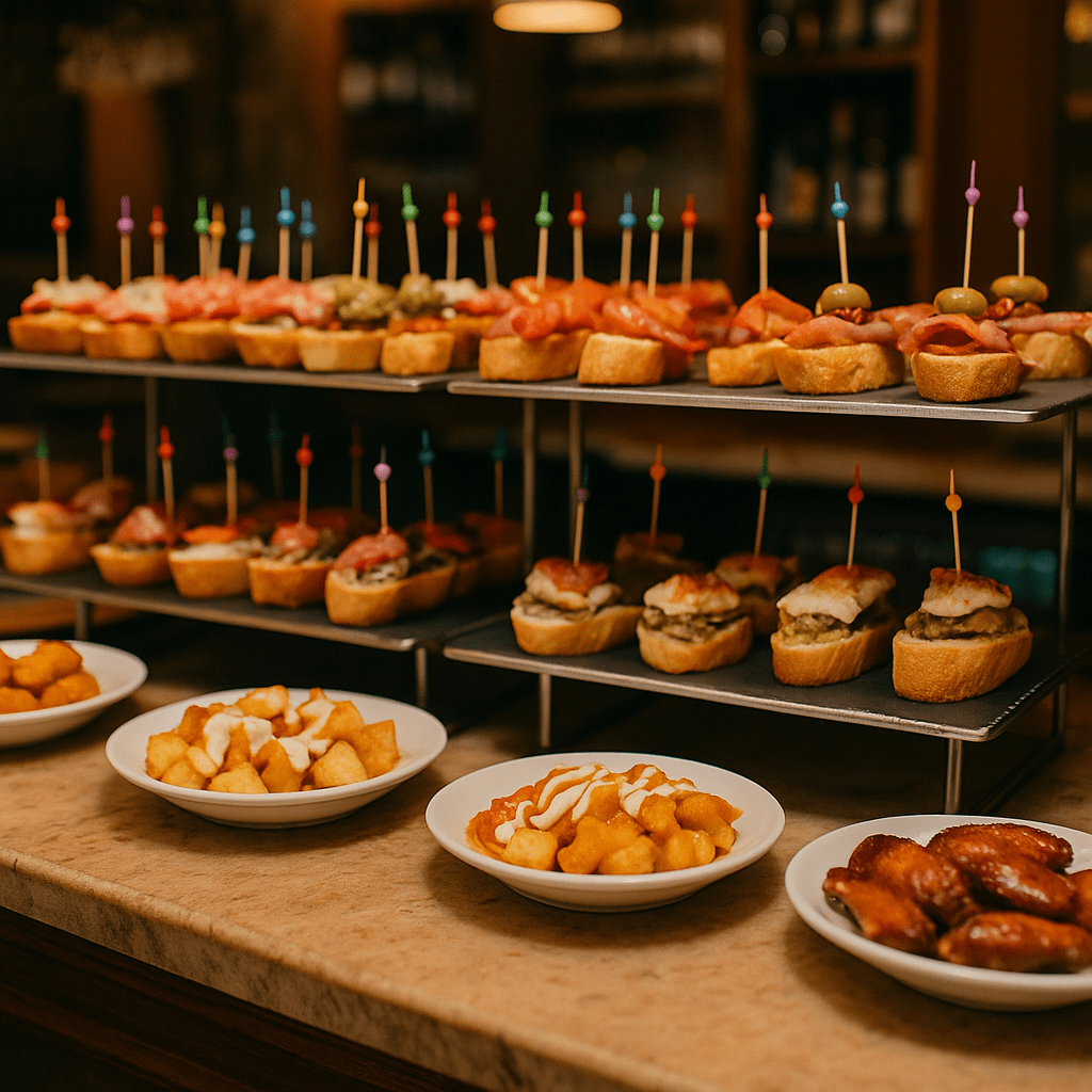pintxos y tapas en la barra de un bar