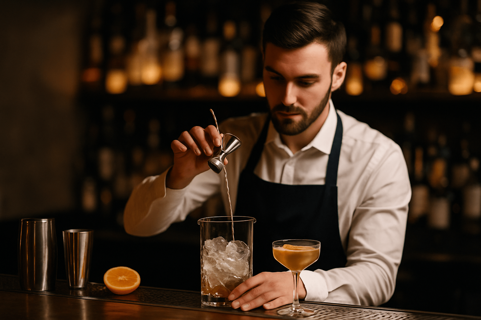 bartender en barra de bar