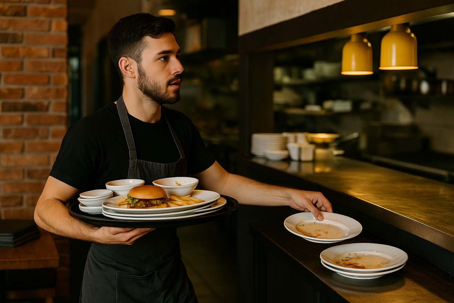 camarero recogiendo platos sucios