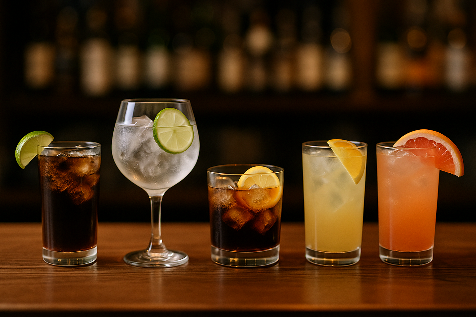 cubatas en la barra de un bar