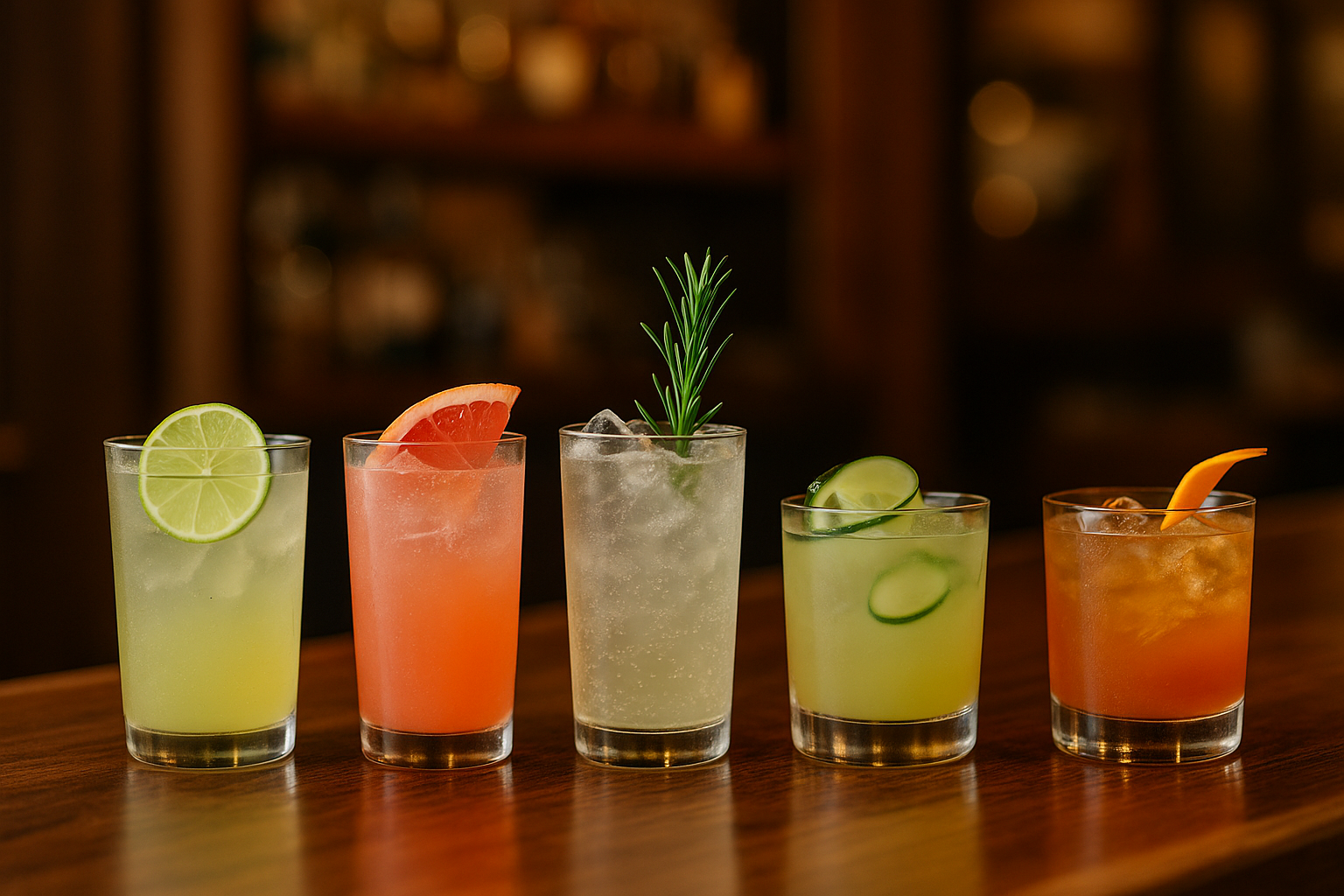 combinados sin alcohol en la barra de un bar